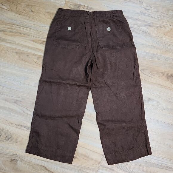 📐☔️🐞Liz Claiborne Brown Audra Linen Cropped Pants Size 6 - Picture 3 of 11